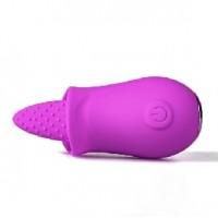 Vibrator w/Tongue, 10 Function, Silicone, Flower Shape, PURPLE